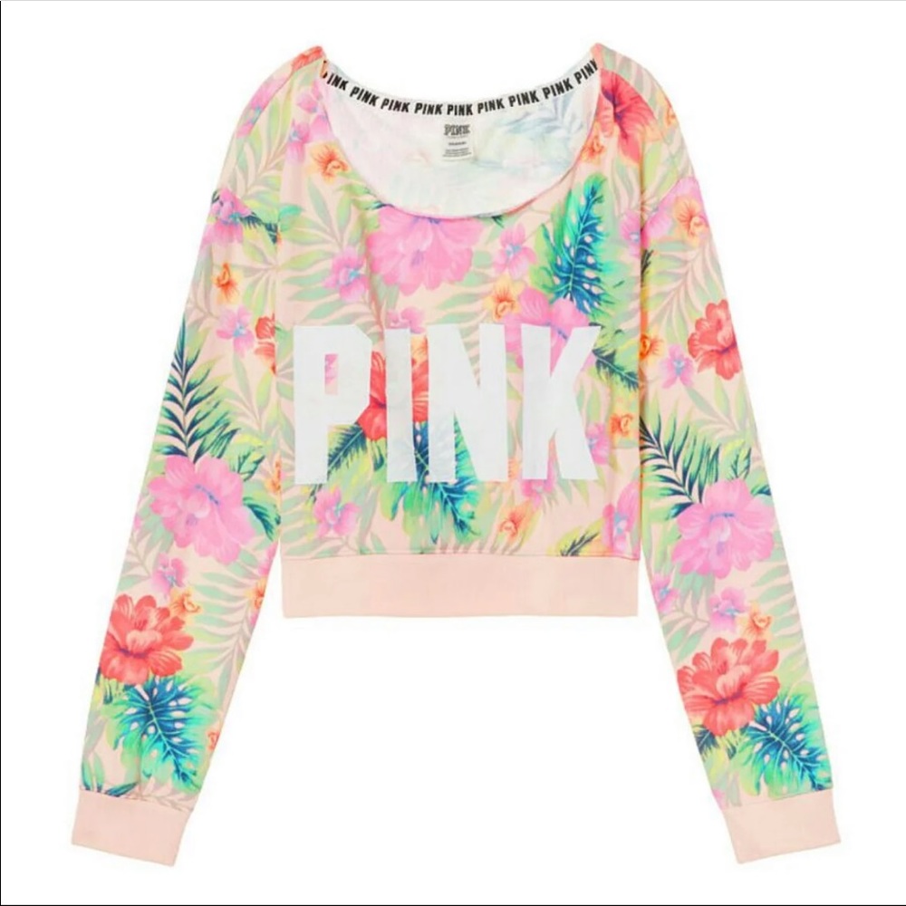 NWT VS PINK TROPICAL CROPPED CREW